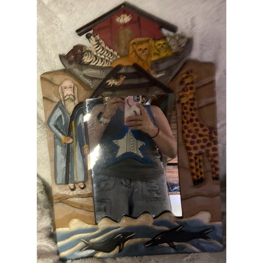 Noah"s Ark Mirror carved wood mirror Noahs Ark Decoration Wall Hanging Giraffe